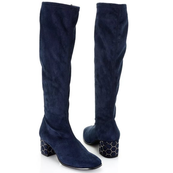 Ron White Shoes - Rapisardi by Ron White ODANELIS Stretch Faux Suede Navy Blue Knee-High Boots 9.5